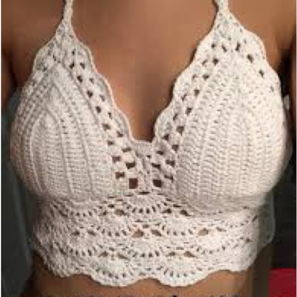 NEW White Crochet Tie Halter Top NWOT